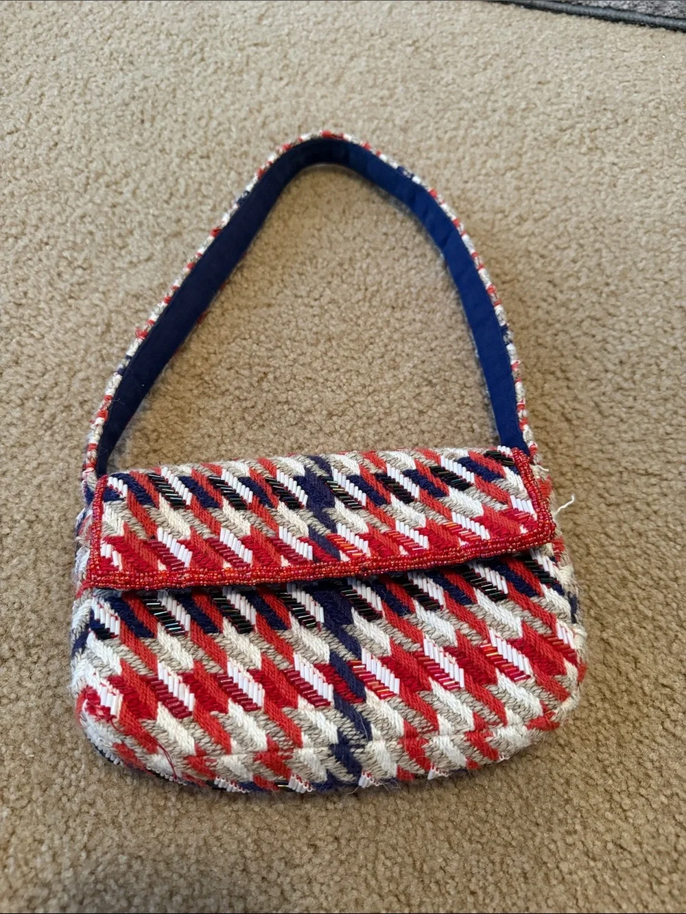 Anthropologie Tweed Beaded Mini Shoulder Bag
